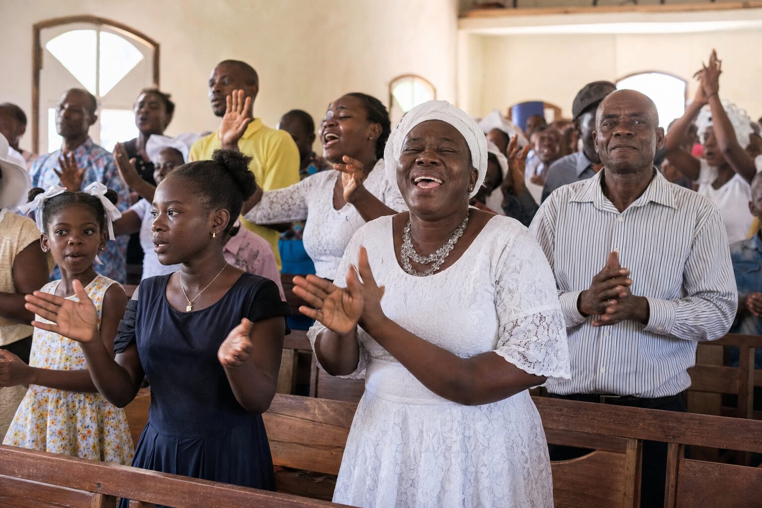 Culte dans une église en Haïti